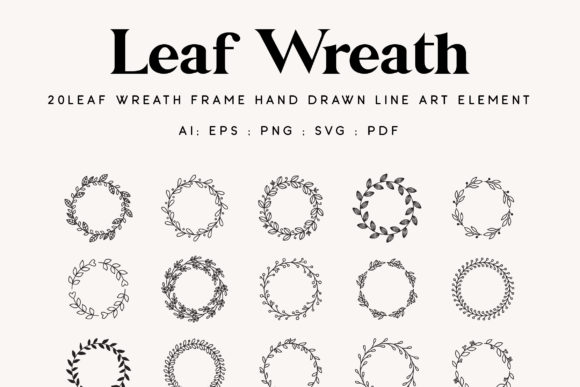 20 Circle Leaf Wreath Line Art Element Review