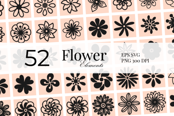 52 Vector Solid Art Flower Elements Review for Embroidery Projects