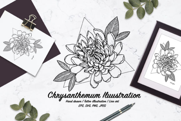 Chrysanthemum Illustration. Tattoo – A Versatile Embroidery Design for Real Projects