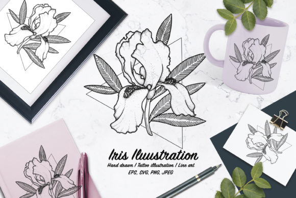 Iris Illustration Line Art Vector: A Doodled Delight for Embroidery Projects