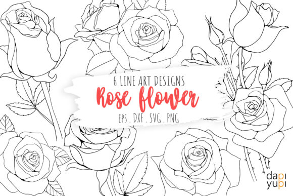 Rose Flower Line Art Graphic: A Versatile Embroidery Design for Real Projects